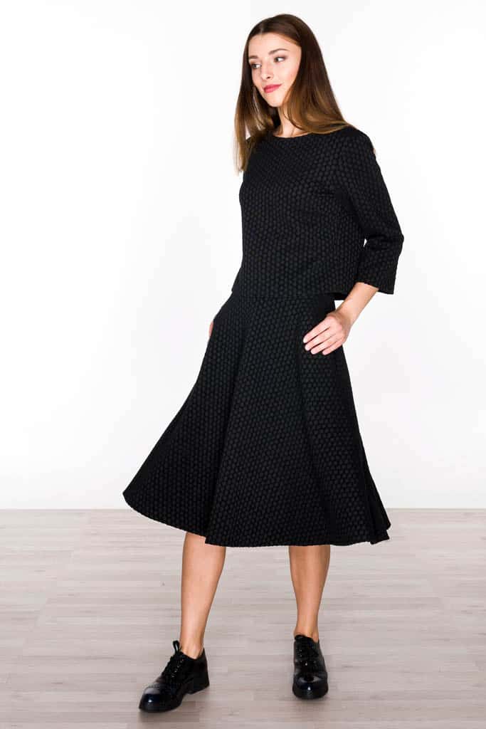 Textured Black Midi Skirt