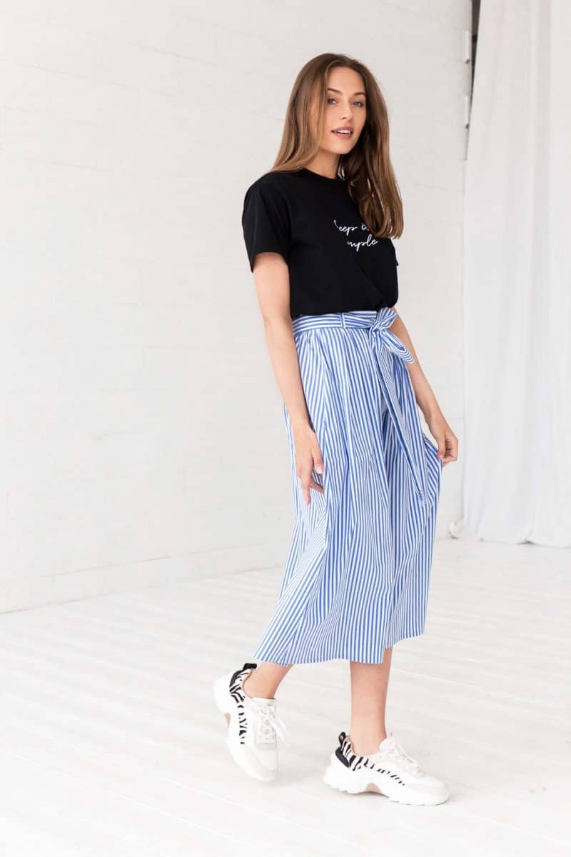 Blue Striped Midi Skirt Gigi