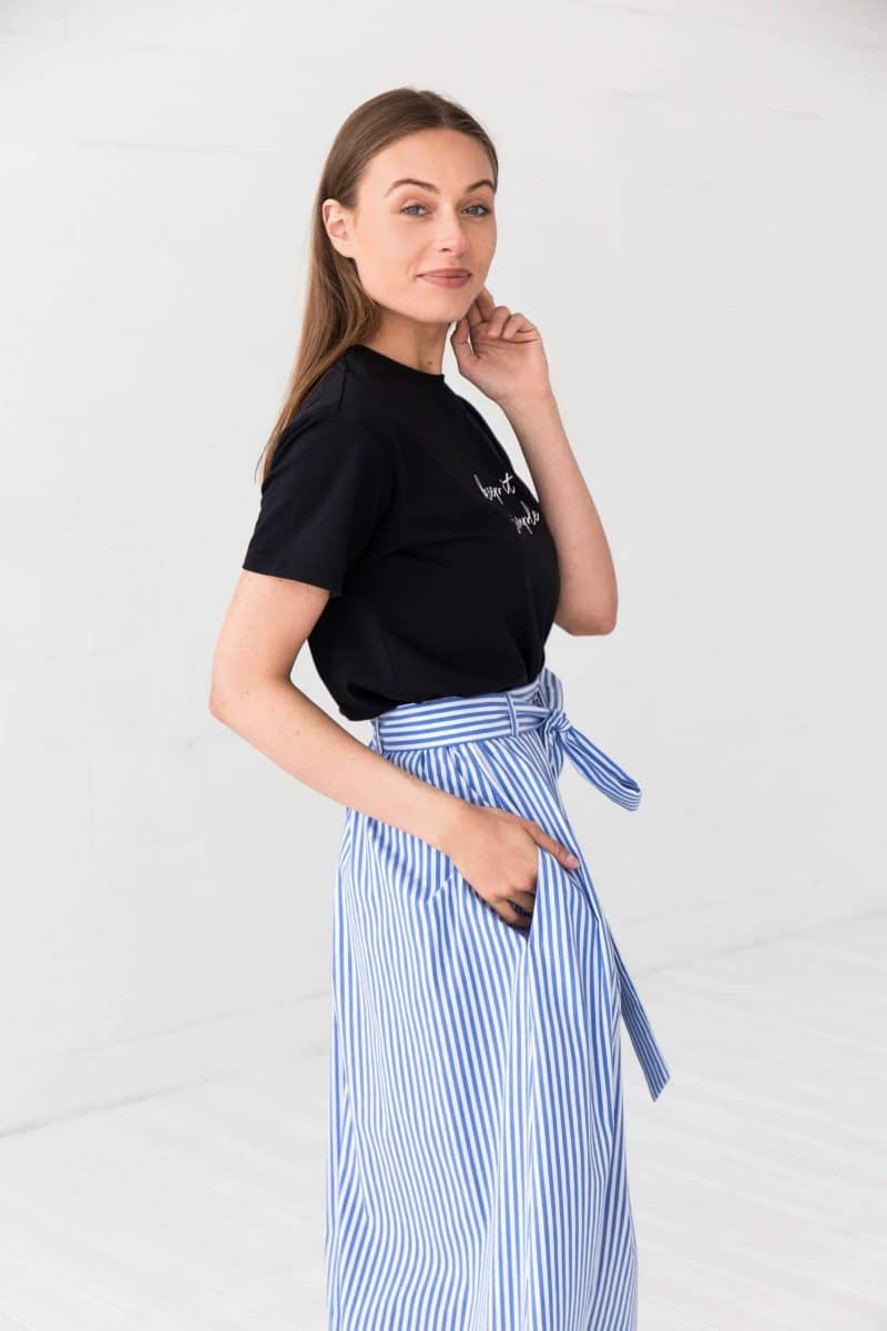 Blue Striped Midi Skirt Gigi