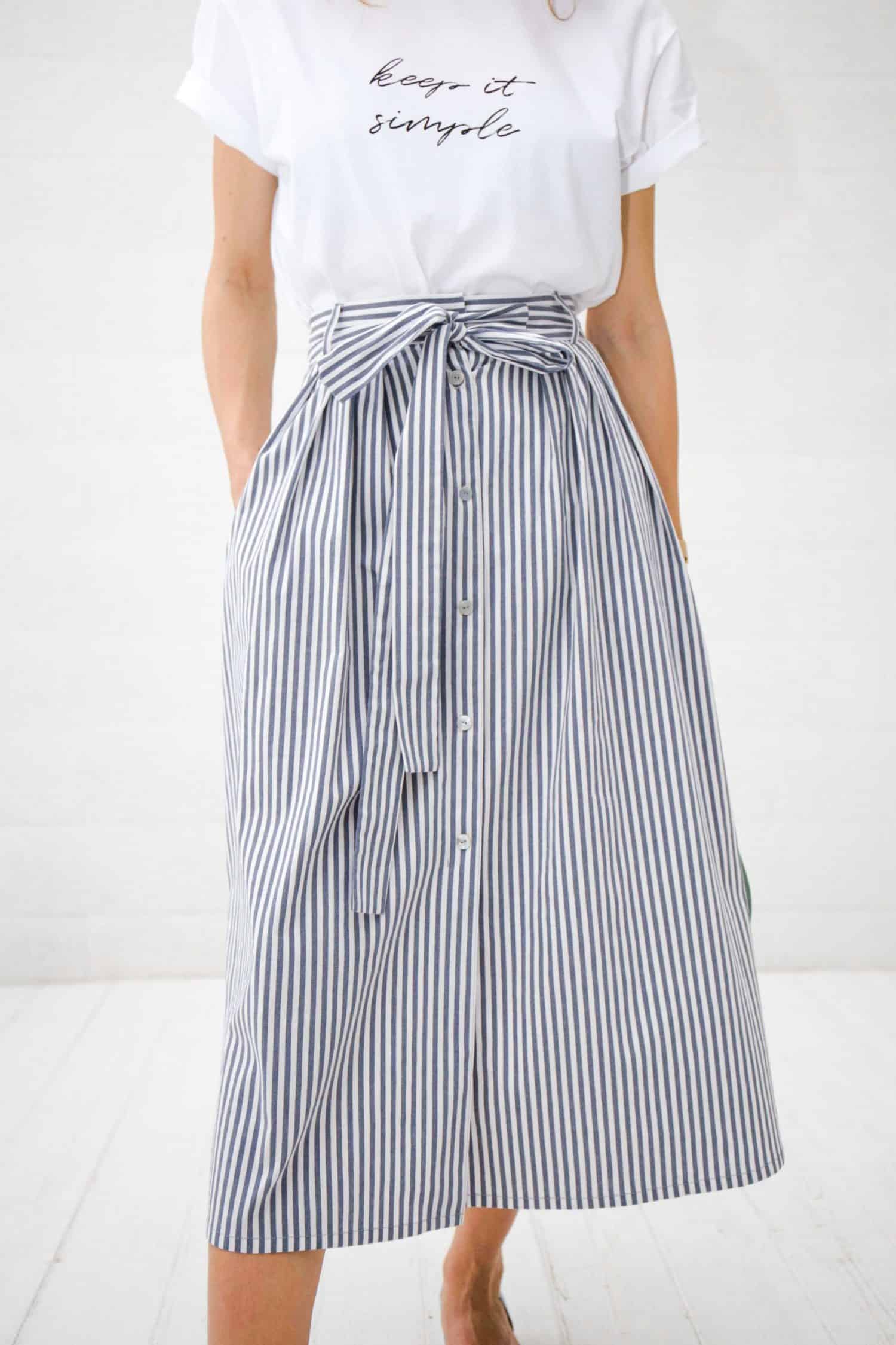 Grey Striped Midi Skirt Gigi